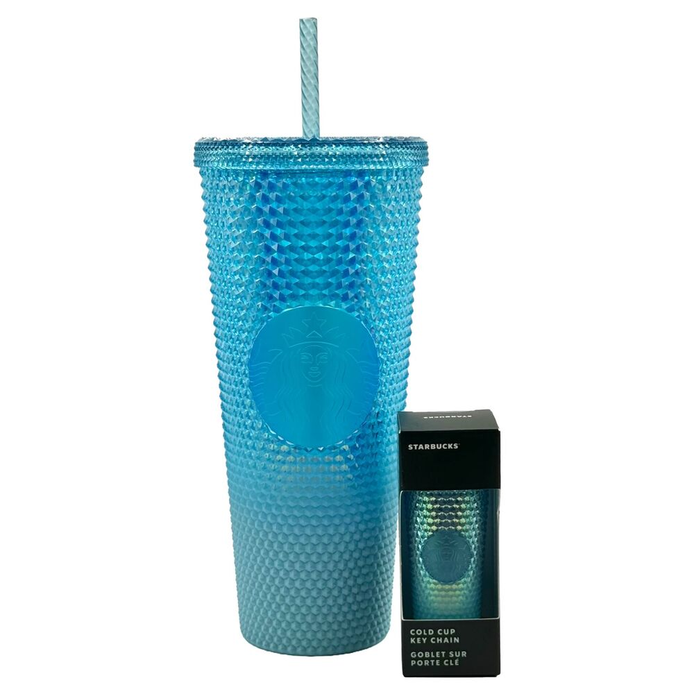 Starbucks Blue Ombre Studded 24 oz Tumbler & Keychain Set